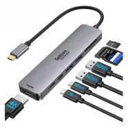 Portability 7-IN-1 USB-C to USB3.0×2+HDMI 4K60Hz +PD 100W +SD/TF 3.0 Adapter