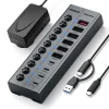 FIDECO Aluminum Multiport Powered With Individual Power Switches Usb 3.0 Hubs Splitters 10 Ports