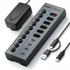 FIDECO Aluminum Multiport Powered With Individual Power Switches Usb 3.0 Hubs Splitters 10 Ports