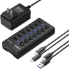 FIDECO Aluminum Multiport Powered With Individual Power Switches Usb 3.0 Hubs Splitters 7 Ports