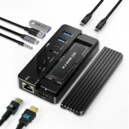 2-in-1 M.2 SATA PCIe SSD Enclosure and USB 3.1 Type-C Hub – RJ45 / USB 3.1 Type-A / HDMI / USB Type-C PD