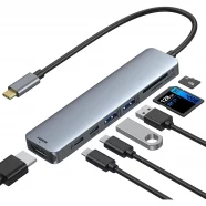 Portability 7-IN-1 USB-C to USB3.0×2+HDMI 4K30Hz +PD 100W +SD/TF 2.0 HUB + Stand 0.15m